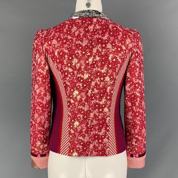 MARC JACOBS Size 6 Raspberry & Silver Floral Blazer - Picture 3 of 6